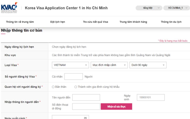 Hướng dẫn cách đặt lịch hẹn visa Hàn Quốc online