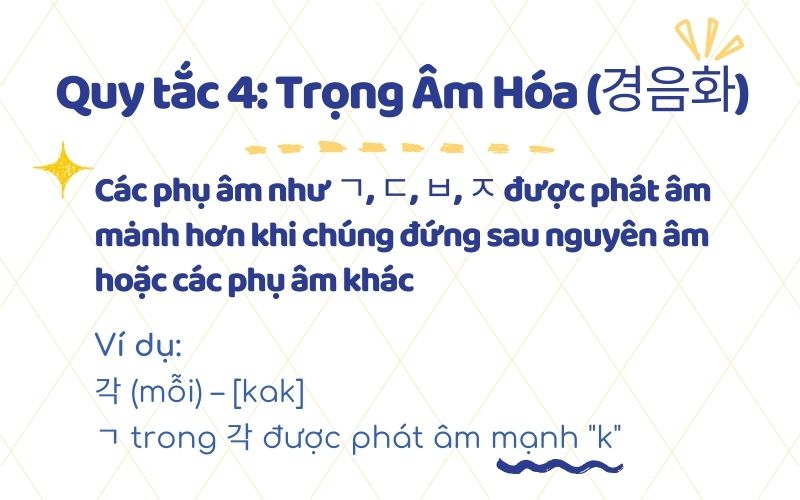 Quy tắc 4: Trọng Âm Hóa (경음화)